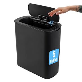 Cesun 5 Gallon Automatic Bathroom Trash Can, Touchless Motion Sensor Garbage Can with Lid, Smart Plastic Slim Wastebasket for Bathroom, Office, rv, Bedroom, Living Room, White