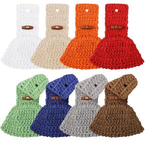 Hoolerry 8 Pcs Crochet Hanging Dish Towel Holder Hanging Kitchen Towels Ring Kitchen Towel Hanger with Hanging Loop Button for House Oven Stove Door, 8 Colors (Bright Colors,Skirt)