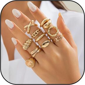 Silver Chunky Rings for Women Vintage Stackable Rings Set Boho Statement Knuckle Ring Jewelry Birthday Gifts for Teen Girls Trendy