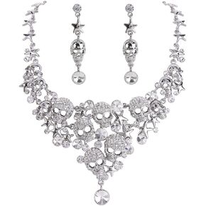 EVER FAITH Women's Crystal Gothic Skulls Stars Statement Necklace Earrings Set