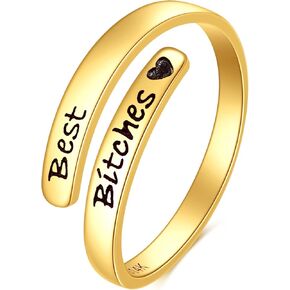KECHO 14K Real Gold I am Enough Ring Inspirational Adjustable Open Ring Solid Gold Jewelry Gifts for Women Men