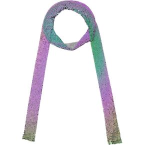 Women Long Narrow Sequins Metal Neck Tie Scarf Tie Shawl Neckerchief Choker