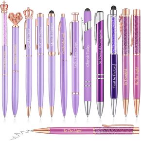 12 Pcs Inspirational Bible Verse Ballpoint Pen Motivational Scripture Christian Pen Fancy Liquid Sand Glitter Pens Crystal Diamond Pen Crown Pretty Pens for Women Office Gifts Black Ink (Purple)