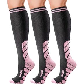 CAMBIVO Compression Socks for Women and Men - 2 Pairs 15-20 mmHg Knee-High Support Stockings for Nurses, Running, Travel