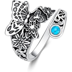OHAYOO Western Turquoise Spoon Ring 925 Sterling Silver Vintage Horseshoe Lightning Thumb Ring Western Jewelry Gifts for Women Girls