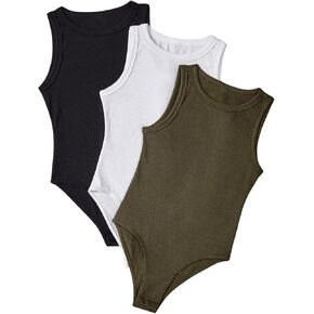 Milumia Girl's 3 Piece Casual Solid Tank Top Sleeveless Round Neck Bodysuit Jumpsuit