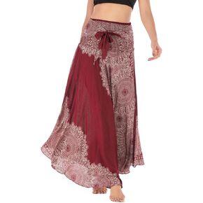 Women's Summer Cover Up Skirt High Waist Fall Boho Fitted Bohemian Printed Spring Smocked Beach Dresses