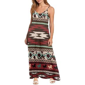 Veniyate Spaghetti Strap Long Dresses for Women Summer Loose Dress Casual A-line Sundress for Wedding Travel Party Club