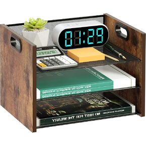 5-Tier Wood Desk Organizer with Handle, Mesh Paper Organizer Letter Tray, Metal Desk File Organizer, File Sorter Document Holder, Filing Cabinets for Home Office, School