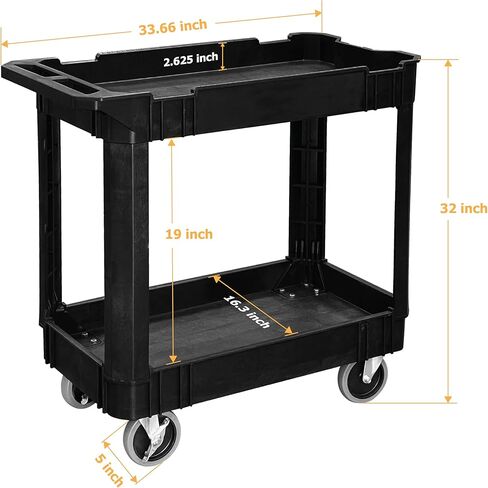 عربة أدوات دوارة باللون الأسود ذات رفين من Olympia Tools - تدعم ما يصل إلى 500 رطل، مقبض مريح - عربات شديدة التحمل بعجلات - رائعة للمستودعات والمرآب والتصنيع والتنظيف in Kuwait