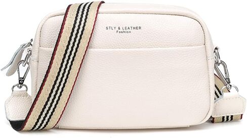 Camera Crossbody Bag for Women Genuine Leather Wide Strap Shoulder Bag Purse Trendy Design Camera Purse Crossbody Top Zip in Kuwait