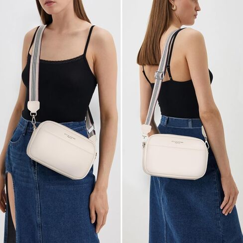 Camera Crossbody Bag for Women Genuine Leather Wide Strap Shoulder Bag Purse Trendy Design Camera Purse Crossbody Top Zip in Kuwait