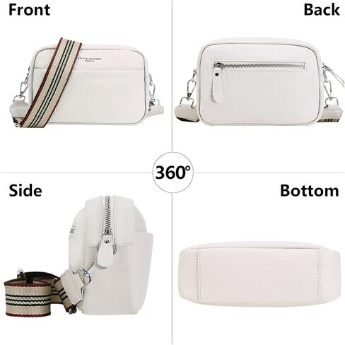 Camera Crossbody Bag for Women Genuine Leather Wide Strap Shoulder Bag Purse Trendy Design Camera Purse Crossbody Top Zip in Kuwait