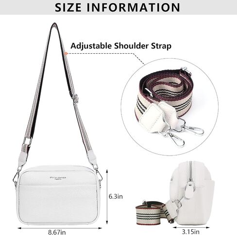 Camera Crossbody Bag for Women Genuine Leather Wide Strap Shoulder Bag Purse Trendy Design Camera Purse Crossbody Top Zip in Kuwait