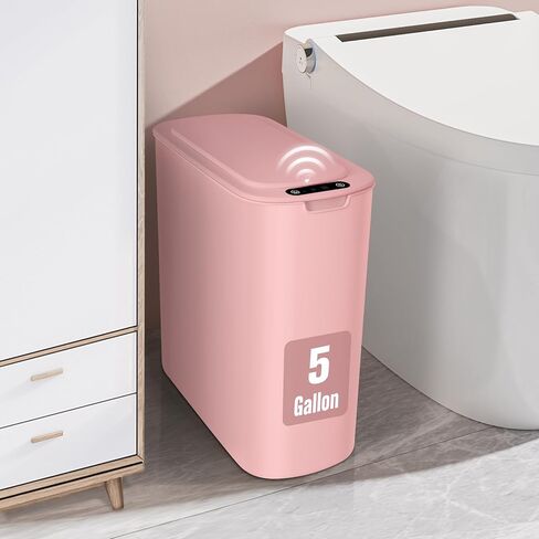 Cesun 5 Gallon Automatic Bathroom Trash Can, Touchless Motion Sensor Garbage Can with Lid, Smart Plastic Slim Wastebasket for Bathroom, Office, rv, Bedroom, Living Room, White in Saudi Arabia
