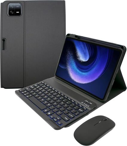 حافظة لوحة مفاتيح لجهاز Xiaomi Pad 6/6 Pro، لوحة مفاتيح لاسلكية بإضاءة خلفية قابلة للفصل مع غطاء حماية مغناطيسي، ماوس، أسود in Kuwait