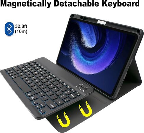 حافظة لوحة مفاتيح لجهاز Xiaomi Pad 6/6 Pro، لوحة مفاتيح لاسلكية بإضاءة خلفية قابلة للفصل مع غطاء حماية مغناطيسي، ماوس، أسود in Kuwait