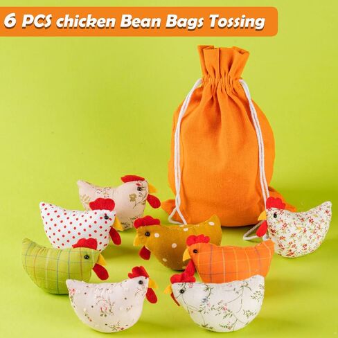 8PCS Chicken Bean Bags Toss for Kids, Nylon Cornhole Bean Bags for Tossing with 1 Carry Bag, Hen Bean Bags for Cornhole Toss Game Set, Party Favor, Carnival Game, Outdoor Toys Supplies in Saudi Arabia