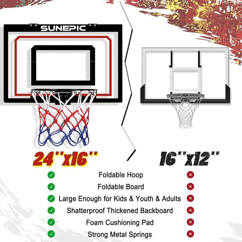 Basketball Hoop Indoor, 24’’x16’’ Foldable Basketball Hoop for Kids Adults, Portable Basketball Wall Mount Hoops & Goals, Over The Door Toddler Basketball Hoop for Outdoor Indoor, Mini Basketball Hoop in Saudi Arabia