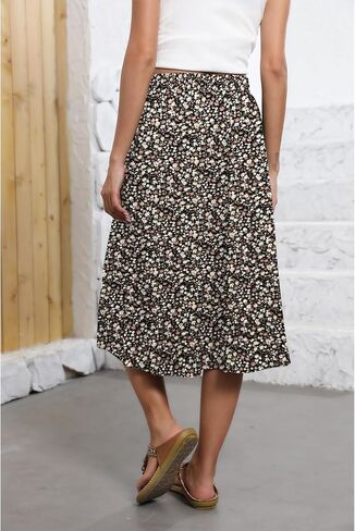 Flowy Skirt Midi Length Elastic High Waist A-Line Skirt with Pockets Bohemia for Women 2024 Trendy(S-2XL) in Saudi Arabia