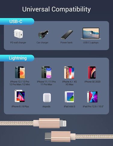 Quntis USB C to Lightning Cable, 3 Pack 6FT MFi Certified iPhone 14 Fast Charger Cord, Type C iPhone Rapid Charging Cable for iPhone 14 13 12 11 Pro Max Xs Max XR X 8 Plus 8 iPad Pro, Black in Kuwait