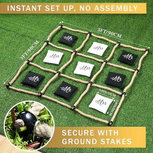 3 x 3 ft Wedding Tic Tac Toe Game for Reception Instant Setup No Assembly Tic Tac Toe Outdoor Game Bean Bag Toss with Rope Yard Backyard Lawn Games for Wedding in Kuwait