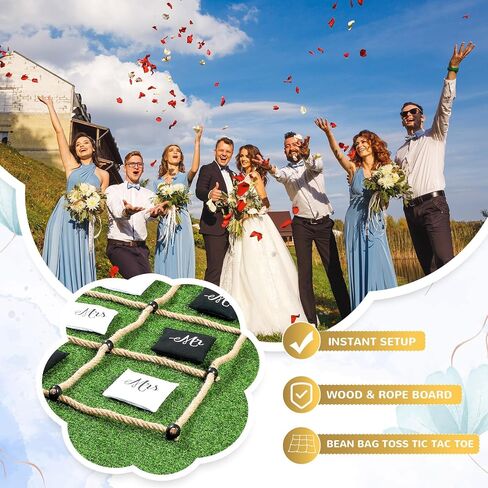 3 x 3 ft Wedding Tic Tac Toe Game for Reception Instant Setup No Assembly Tic Tac Toe Outdoor Game Bean Bag Toss with Rope Yard Backyard Lawn Games for Wedding in Kuwait