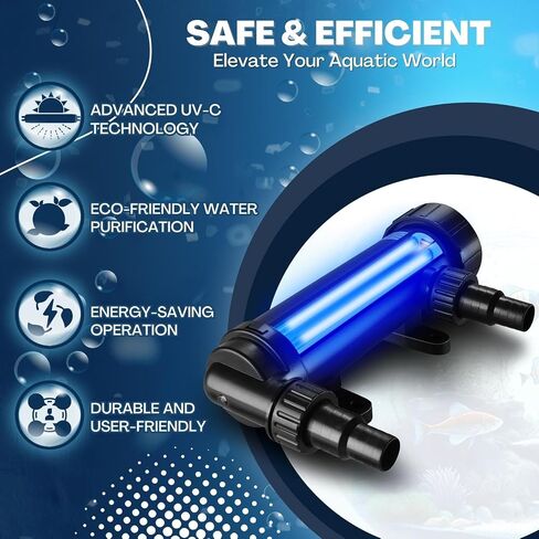 Flexzion 55W معقم بالأشعة فوق البنفسجية ضوء 110V مصباح تنقية المياه مرشح الأشعة فوق البنفسجية مع أنبوب لمبة لحوض السمك حوض السمك الذهبي الشعاب المرجانية كوي، أسود (CUV-155X) in Saudi Arabia