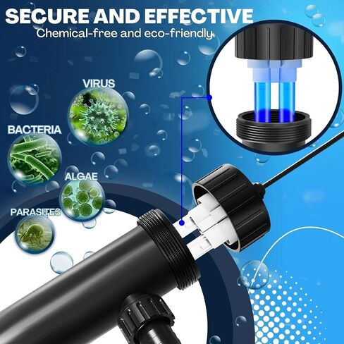 Flexzion 55W معقم بالأشعة فوق البنفسجية ضوء 110V مصباح تنقية المياه مرشح الأشعة فوق البنفسجية مع أنبوب لمبة لحوض السمك حوض السمك الذهبي الشعاب المرجانية كوي، أسود (CUV-155X) in Saudi Arabia