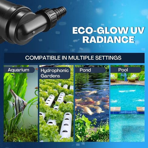 Flexzion 55W معقم بالأشعة فوق البنفسجية ضوء 110V مصباح تنقية المياه مرشح الأشعة فوق البنفسجية مع أنبوب لمبة لحوض السمك حوض السمك الذهبي الشعاب المرجانية كوي، أسود (CUV-155X) in Saudi Arabia