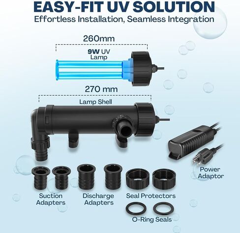 Flexzion 55W معقم بالأشعة فوق البنفسجية ضوء 110V مصباح تنقية المياه مرشح الأشعة فوق البنفسجية مع أنبوب لمبة لحوض السمك حوض السمك الذهبي الشعاب المرجانية كوي، أسود (CUV-155X) in Saudi Arabia