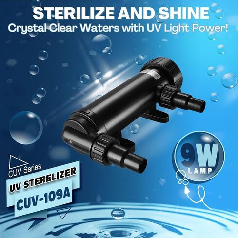 Flexzion 55W معقم بالأشعة فوق البنفسجية ضوء 110V مصباح تنقية المياه مرشح الأشعة فوق البنفسجية مع أنبوب لمبة لحوض السمك حوض السمك الذهبي الشعاب المرجانية كوي، أسود (CUV-155X) in Saudi Arabia