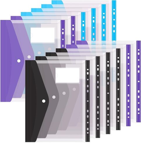 Colorlife Binder Pocket 12 حزمة مغلفات بلاستيكية مجلدات مجلدات 11 فتحة مجلدات مجلدات قابلة للتوسيع لحقيبة مستندات حلقية 2/3/4 مع زر انجذاب وملصق أوراق فضفاضة شفافة للمكتب والمدرسة والمنزل in Saudi Arabia