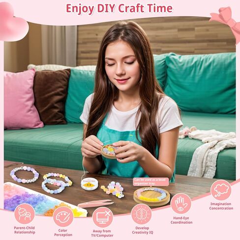 مجموعة صنع أساور الخرز، 996 قطعة من أساور الصداقة المصنوعة من الأكريليك DIY مجموعة أدوات صنع المجوهرات للفتيات البالغات، بما في ذلك ملقط على شكل نجمة مربعة مستديرة على شكل قلب ولوحة خرز وخيوط مرنة in Kuwait