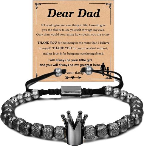 To My Man - Straighten Your Crown Bracelet Gift Set, To My Man Bracelet Adjustable Bead Stainless steel Crown Bracelets Boyfriend Anniversary Birthday Christmas Fathers Gifts for Men in Kuwait
