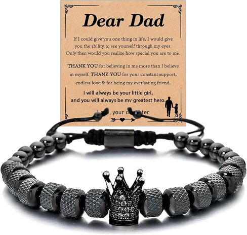To My Man - Straighten Your Crown Bracelet Gift Set, To My Man Bracelet Adjustable Bead Stainless steel Crown Bracelets Boyfriend Anniversary Birthday Christmas Fathers Gifts for Men in Kuwait