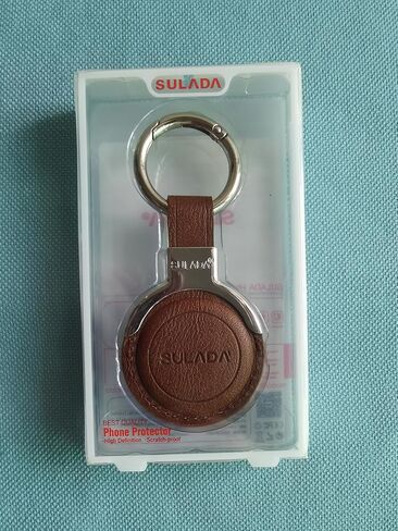 Compatible with AirTag Case Airtag Keyring Leather Protective Case AirTags Loop Holder Air Tags Protective Cover Airtag Key Chain Loop Holders for Luggage Dog Cat Pet Collar, Brown in Kuwait