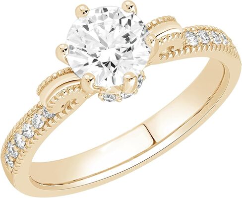 Dewberry 1.25 Carat Round Lab Grown Diamond Milgrain Style Bridal Statement Ring| Vintage Engagement Rings| VVS-VS-FG| 14K White Gold, Metal, Diamond in Kuwait