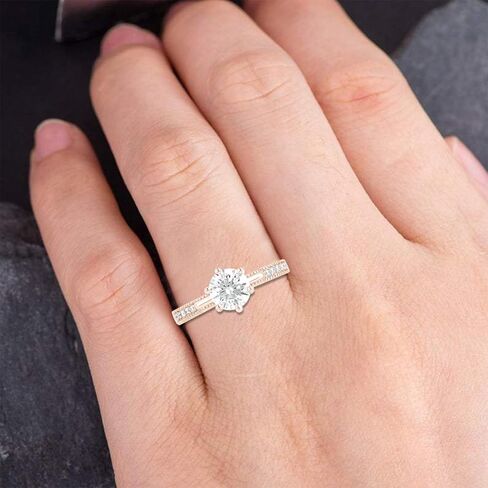 Dewberry 1.25 Carat Round Lab Grown Diamond Milgrain Style Bridal Statement Ring| Vintage Engagement Rings| VVS-VS-FG| 14K White Gold, Metal, Diamond in Kuwait
