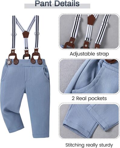 SANMIO Baby Boy Clothes Suit 0-24M Boys Baptism Easter Outfits 5Pcs Set | Infant Dress Shirt+Bow Tie+Pants+Suspenders+Beret Outfit, Baby Suits for Boys Wedding Formal Christening Christmas Outfits in Saudi Arabia