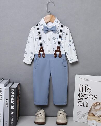SANMIO Baby Boy Clothes Suit 0-24M Boys Baptism Easter Outfits 5Pcs Set | Infant Dress Shirt+Bow Tie+Pants+Suspenders+Beret Outfit, Baby Suits for Boys Wedding Formal Christening Christmas Outfits in Saudi Arabia