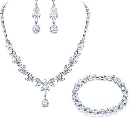 BriLove Wedding Teardrop CZ Pendant Necklace Leaf Dangle Earrings Jewelry Set for Women Bridal in Saudi Arabia