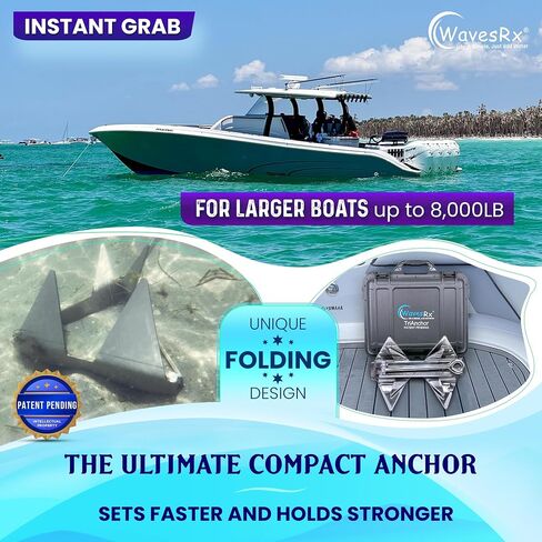 TriAnchor - Stainless Steel Folding PWC & Boat Anchor Kit | Sets Instantly for Effortless Boat & Jet Ski Anchoring | Compact Patent-Pending Design Grips Better Than Plow, Fluke or Box Anchor in Saudi Arabia