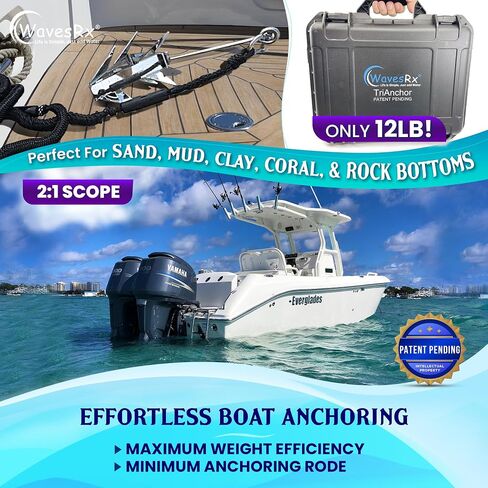 TriAnchor - Stainless Steel Folding PWC & Boat Anchor Kit | Sets Instantly for Effortless Boat & Jet Ski Anchoring | Compact Patent-Pending Design Grips Better Than Plow, Fluke or Box Anchor in Saudi Arabia
