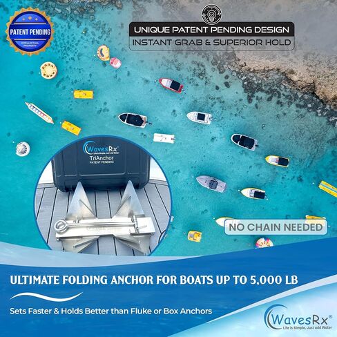 TriAnchor - Stainless Steel Folding PWC & Boat Anchor Kit | Sets Instantly for Effortless Boat & Jet Ski Anchoring | Compact Patent-Pending Design Grips Better Than Plow, Fluke or Box Anchor in Saudi Arabia