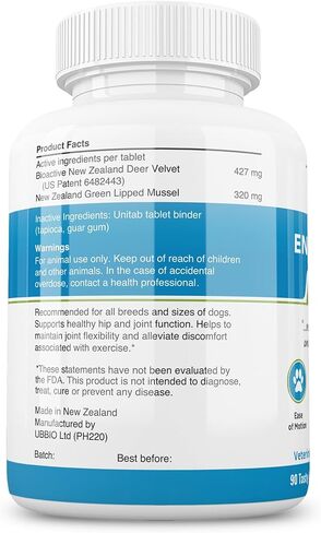 Dr. Buzby’s Encore Mobility Hip & Joint Supplement for Senior Dogs, 90 Chewable Tablets, Natural New Zealand Deer Velvet and Green Lipped Mussel, Pet Pain Relief in Saudi Arabia