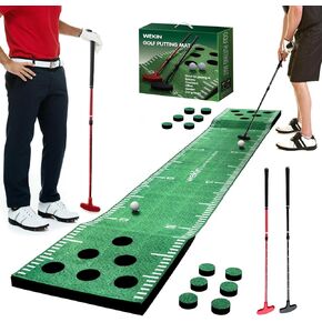 Wekin Golf Pong Game Set, Golf Putting Green Mat with 2 Putters, 2 Golf Balls,12 Hole Covers, Golf Training Mat for Indoor&Outdoor Party Game, Great Gifts for Men