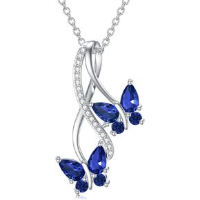 0.09 Cttw Natural Diamond Butterfly Infinity Pendant Necklace with Gemstone for Women Sterling Silver Butterfly Jewelry Gift for Her