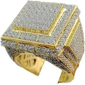 Gold-Plated Full Diamond Group Setting Men's Ring Domineering Men's Ring (10)