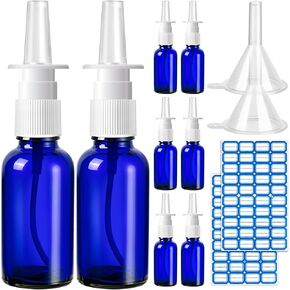 20 Pcs Nasal Spray Bottle, 30ML/1oz 12 Pcs Empty Refillable Fine Mist Glass Nasal Spray Bottle with 4 Pcs Funnels and 4 Pcs Labels